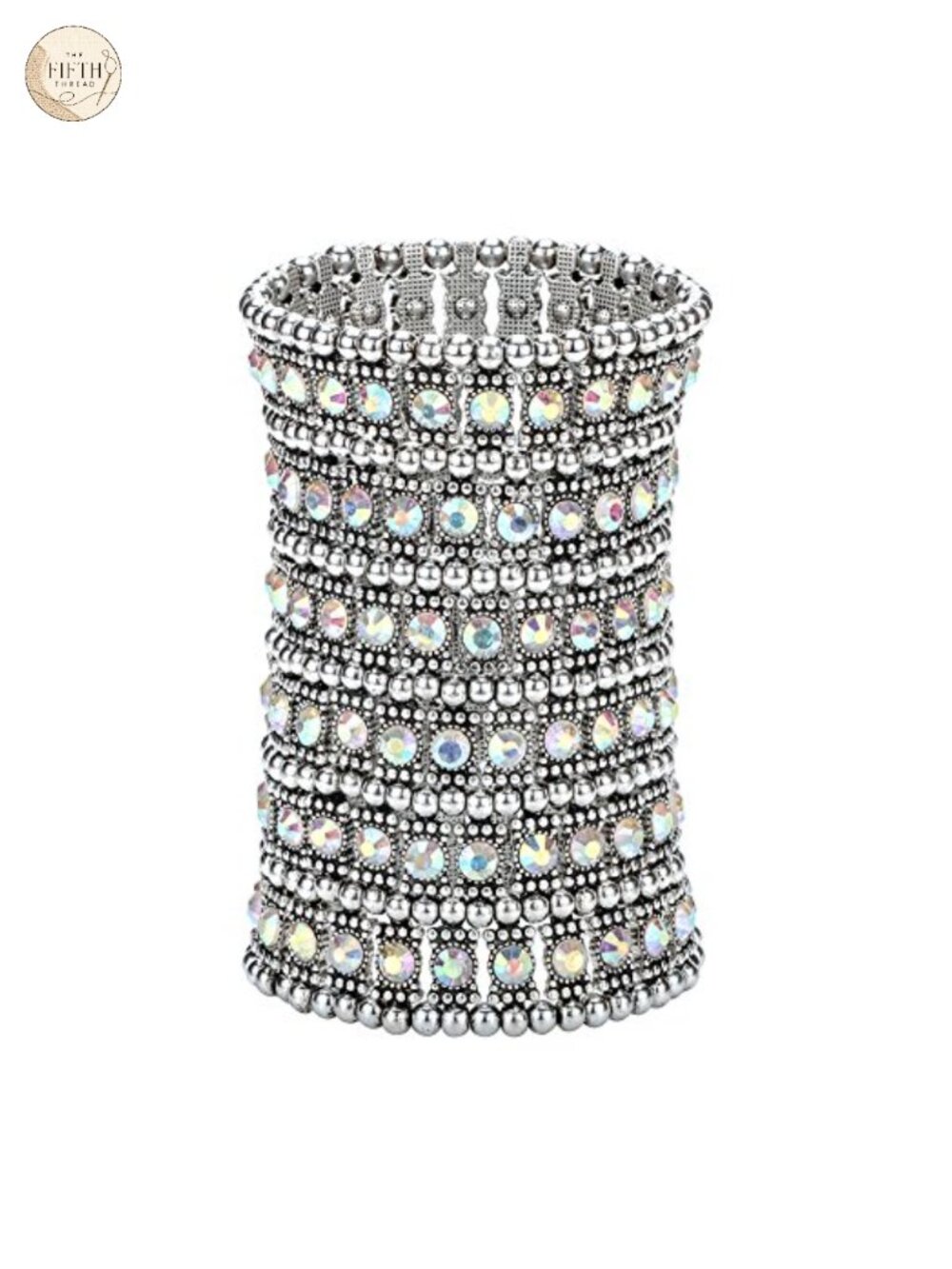 YACQ Multilayer Wide Stretch Cuff Bracelet Soft Elastic Band Antique Silver
